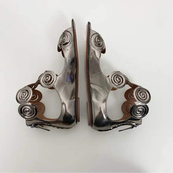 Alaia Rhodium Flat Sandals Gladiator Zip Up Metallic - Picture 6 of 10